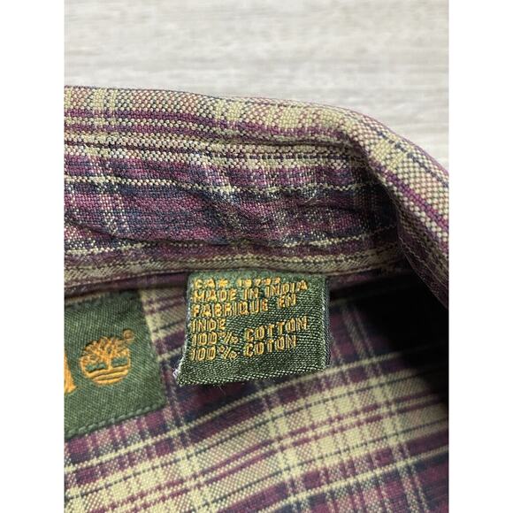 Timberland Men Button Down Shirt Red Plaid Long Sleeve 100% Cotton Size XL - Picture 5 of 6